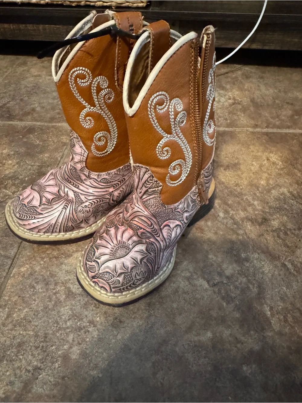 Twister Brown and Pink Floral Kids Cowboy Boots